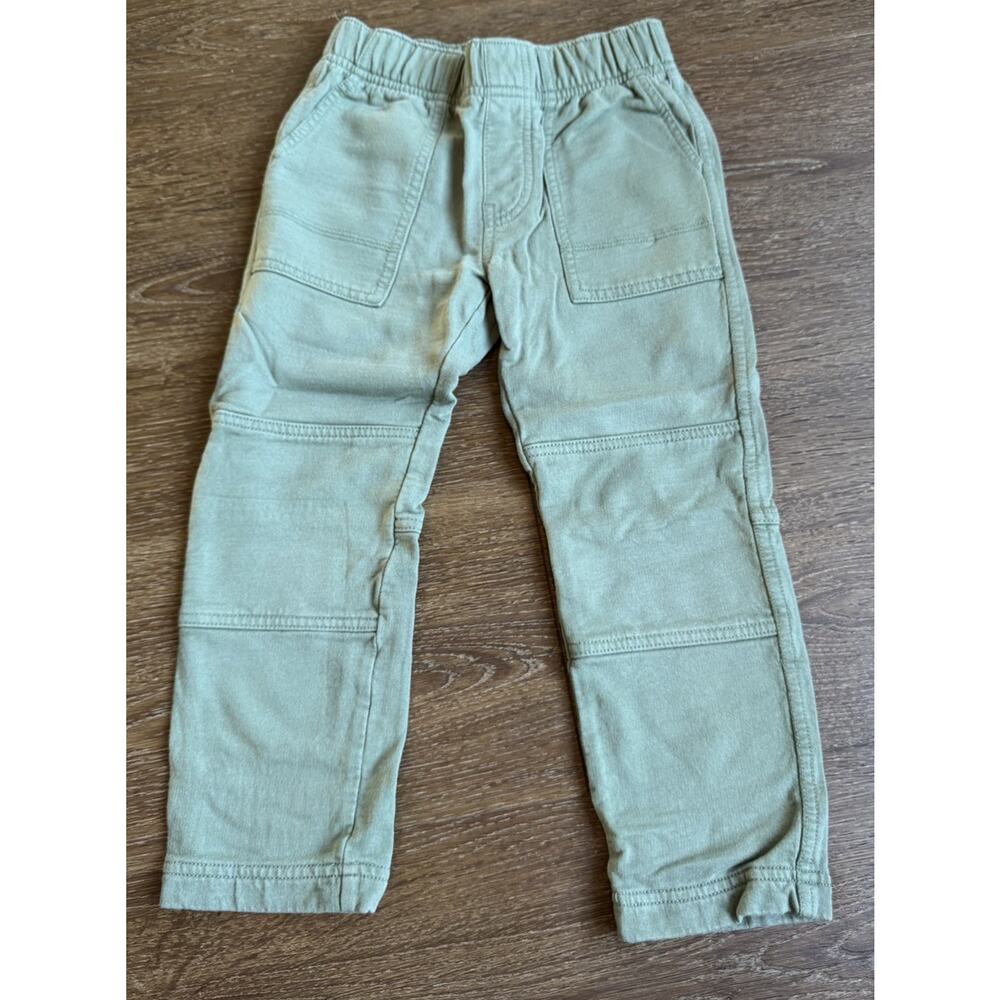 Tea Collection Boys Fleece Pants Olive Green Elastic Waist Lined Knees Sz 5